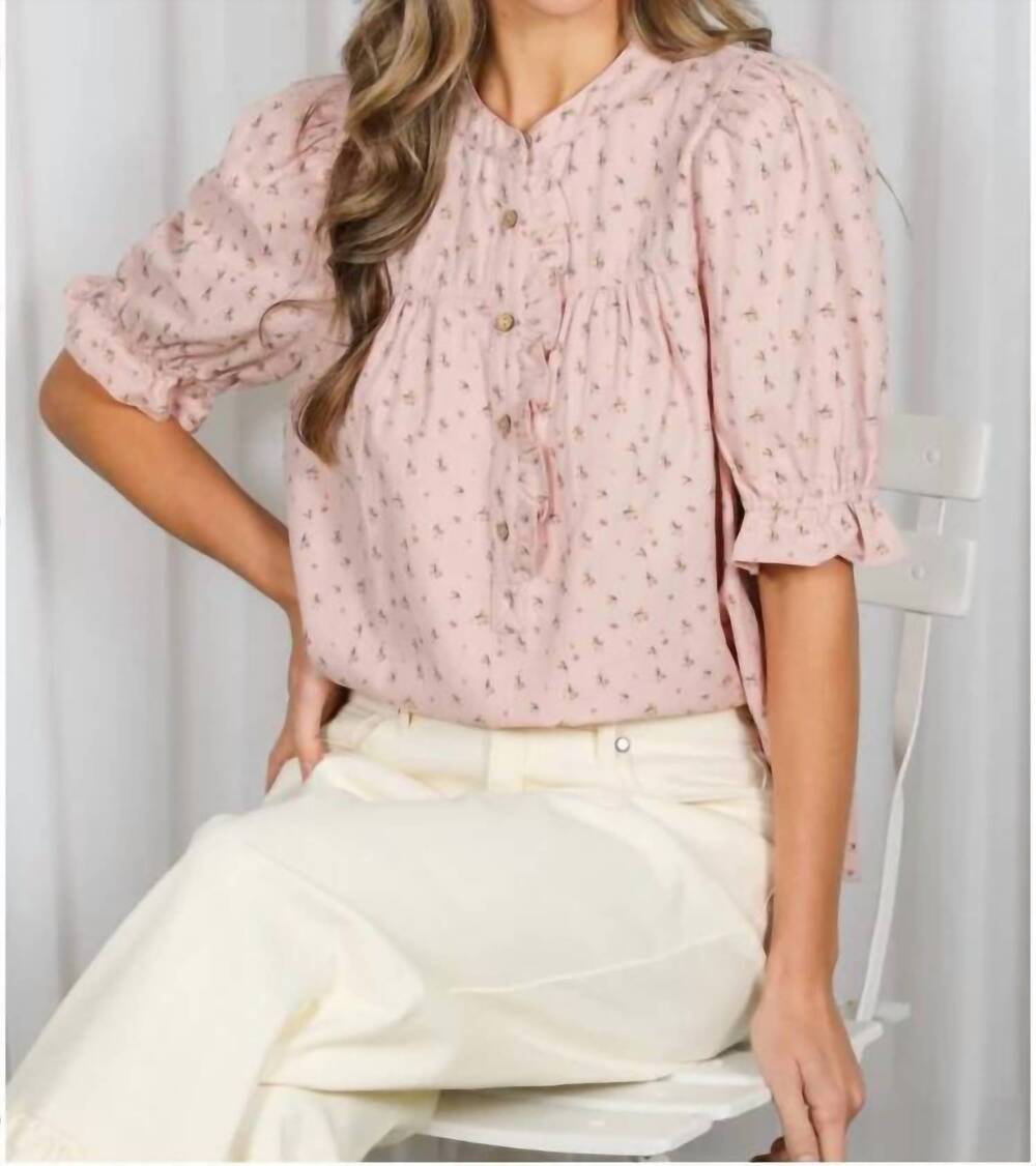 NEW VINE & LOVE ruffle embellished floral shirt in blush